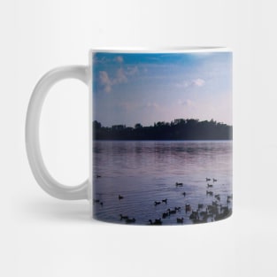 Lake silhouette family with duck and swan photography Mug